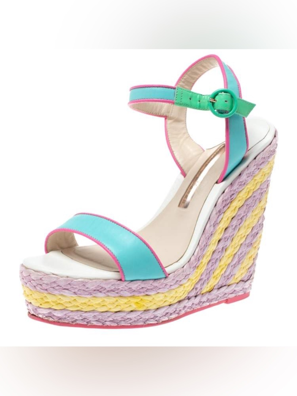 SOPHIA WEBSTER Lucita Raffia Leather Wedge Sandal